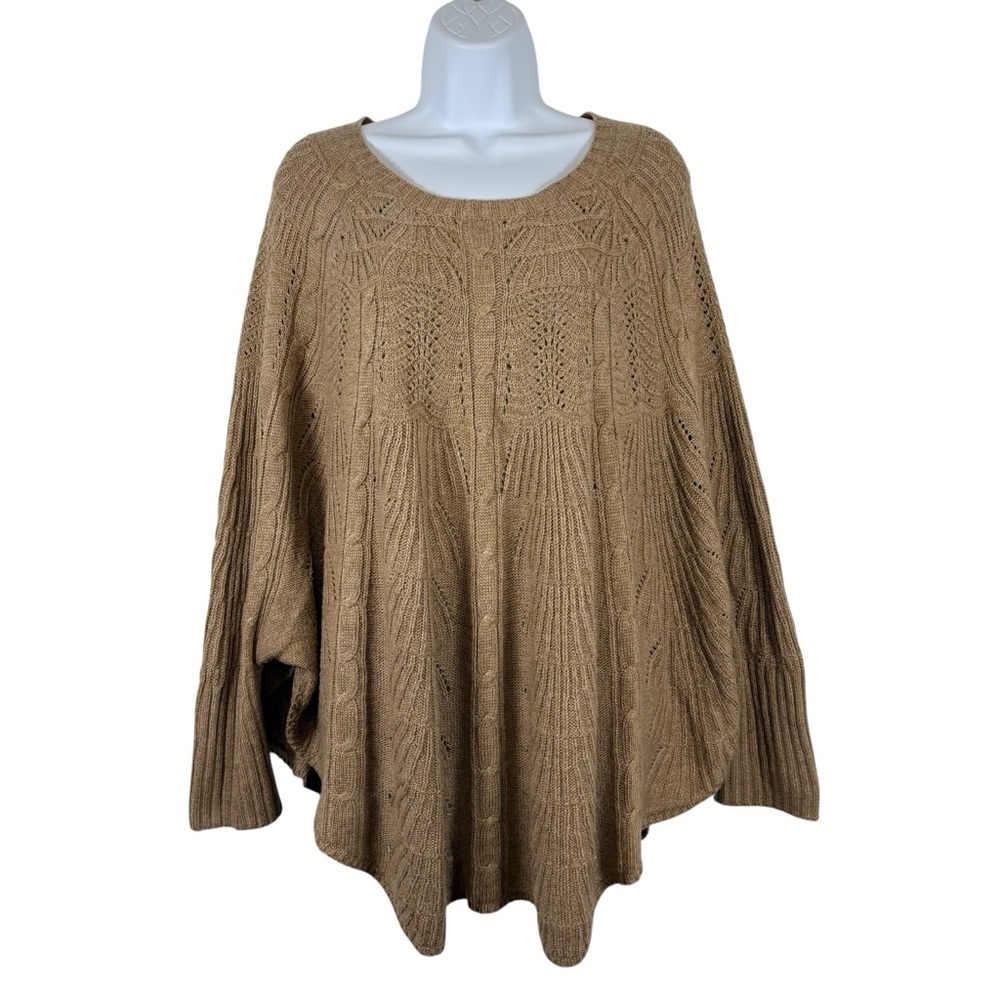 Hem & Thread Camel Knit Poncho Sweater M/L Cashmere Blend Boho